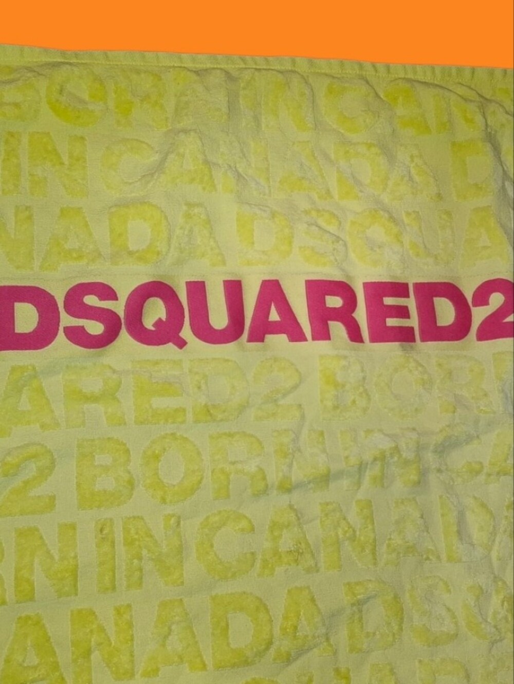 DSQUARED Neon Yellow Beach Towel with Pink Logo